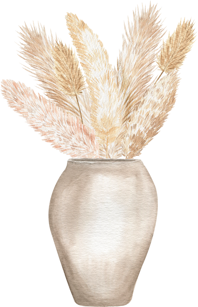 Pampas Grass in a Vase Watercolor Illustration